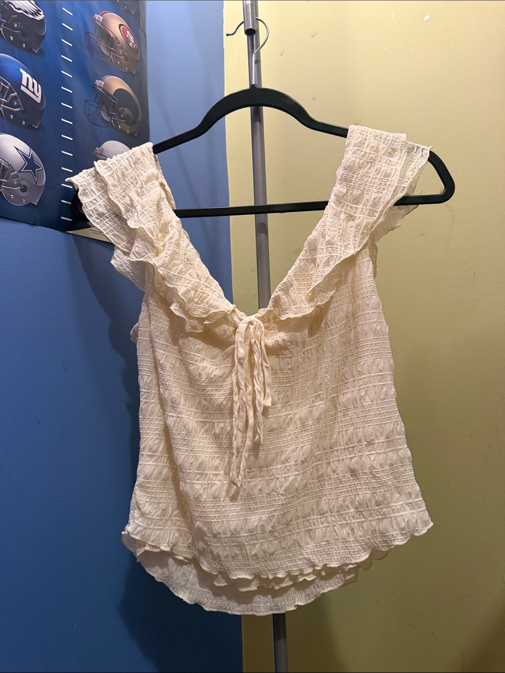 Free People Women's Cream Ruffled Tie-Front Tank Top